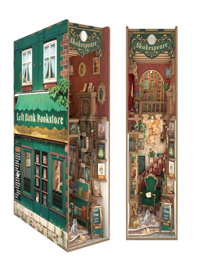 Tonecheer مجموعة Tonecheer DIY Book Nook Kit للكبار، فاصل كتب خشبي ثلاثي الأبعاد، رف كتب، ديكور نموذج مكتبة، بيت دمى مصغر Booknook مع ضوء LED بمستشعر، هدية مثالية (مكتبة الضفة اليسرى) - Image 1